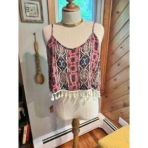 Tribal Printed Tassel Cropped Summer Tank Top